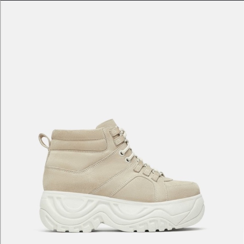 Zara || Cream Platform Leather Suede Hiking Boots